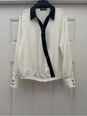 Karl Lagerfeld Cream Blouse with Black Collar and Placket
